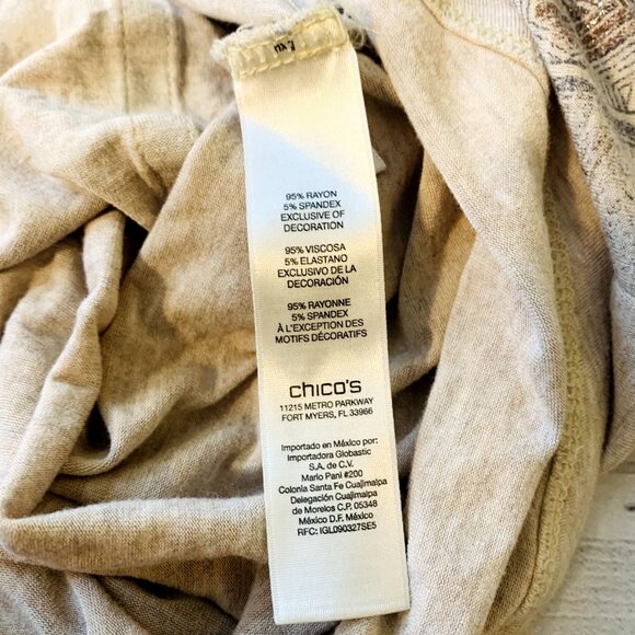 Chicos Womens Stamped Medallions Silvia Top Gold Foil Dolman Sleeve Approx XXL - Picture 9 of 12